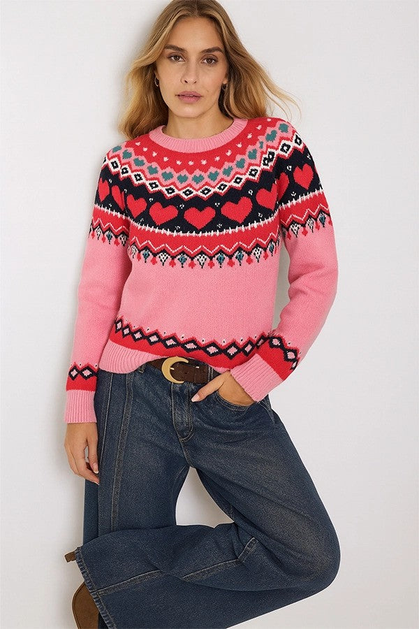 Women's Nordic Heart Pattern Knit Sweater