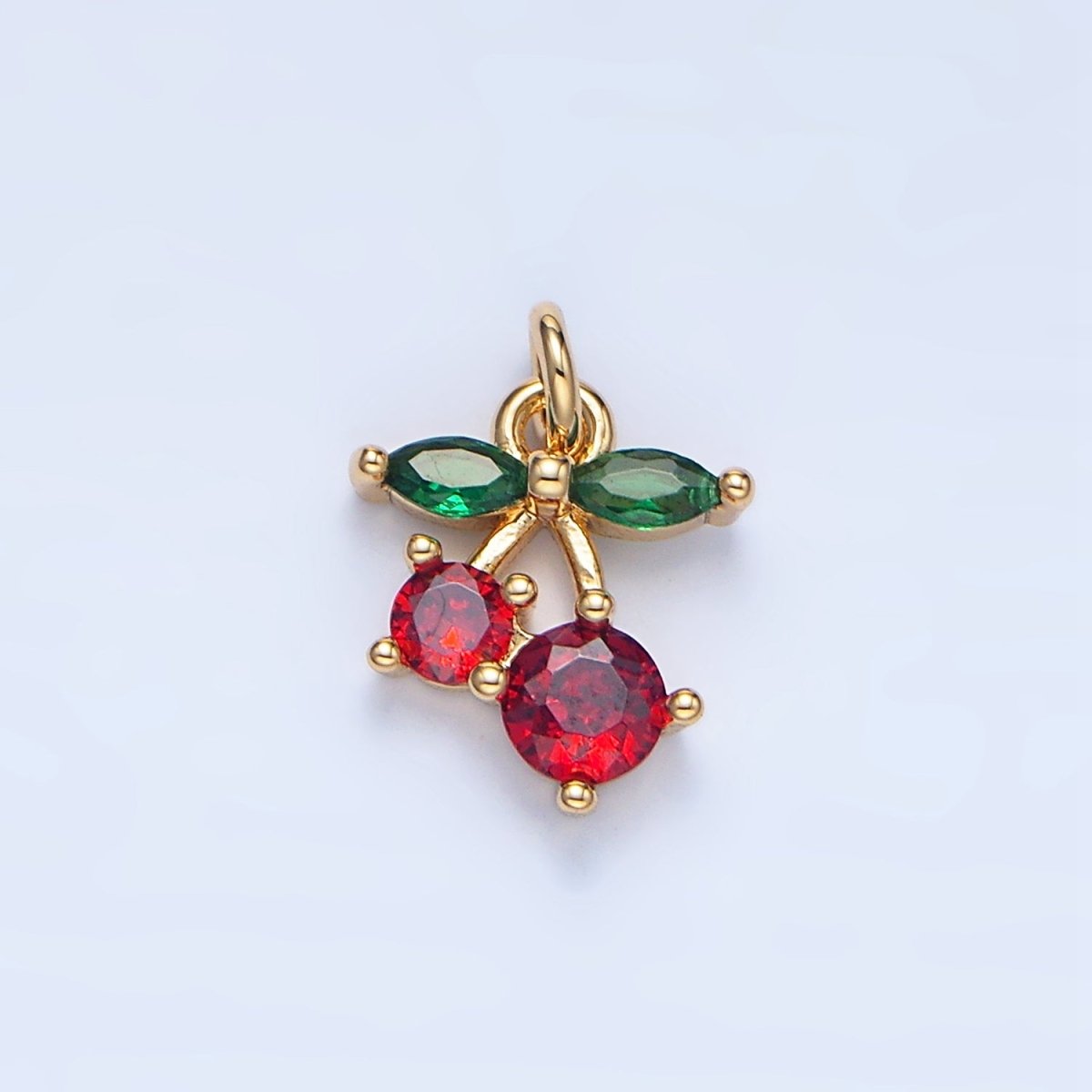 24K Gold Filled Red Cz Cherry Fruit Mini Charm