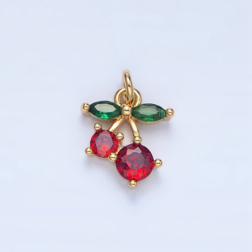 24K Gold Filled Red Cz Cherry Fruit Mini Charm