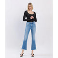 Flying Monkey High Rise Slant Raw Hem Crop Flare Jeans