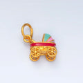 24K Gold Filled Multicolor Enamel Baby Stroller Carriage Mini Charm