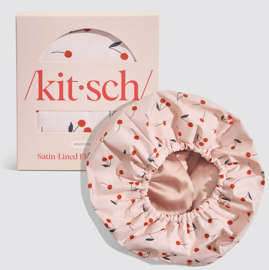 Kitsch - Satin-Lined Flexi Shower Cap - Cherry Print