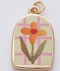 18K Gold Filled 23mm Orange Flower Green Pink Enamel Charm