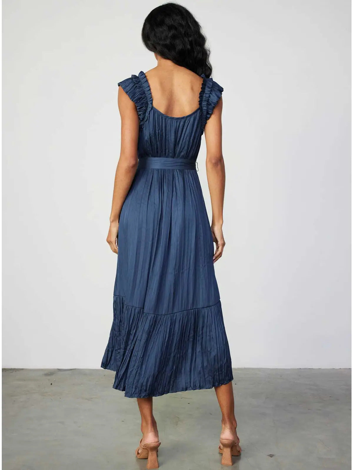 Current Air Double-Layer Ruffle Sleeve Crinkle 3Q Dress