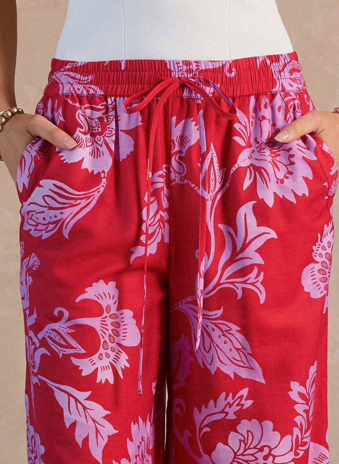 Current Air - Floral Print Wide Leg Pant Red