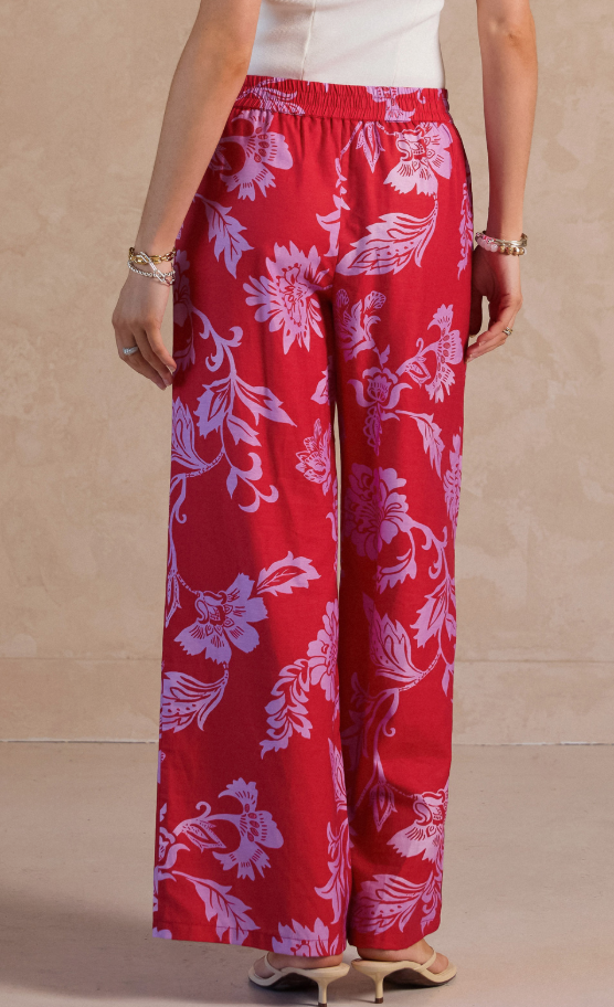 Current Air - Floral Print Wide Leg Pant Red