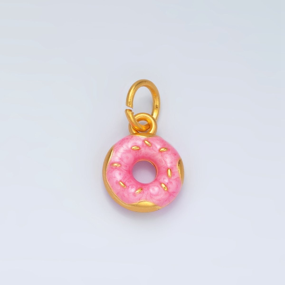 24K Gold Filled Pink Glazed Sprinkle Donut Dessert Enamel Charm