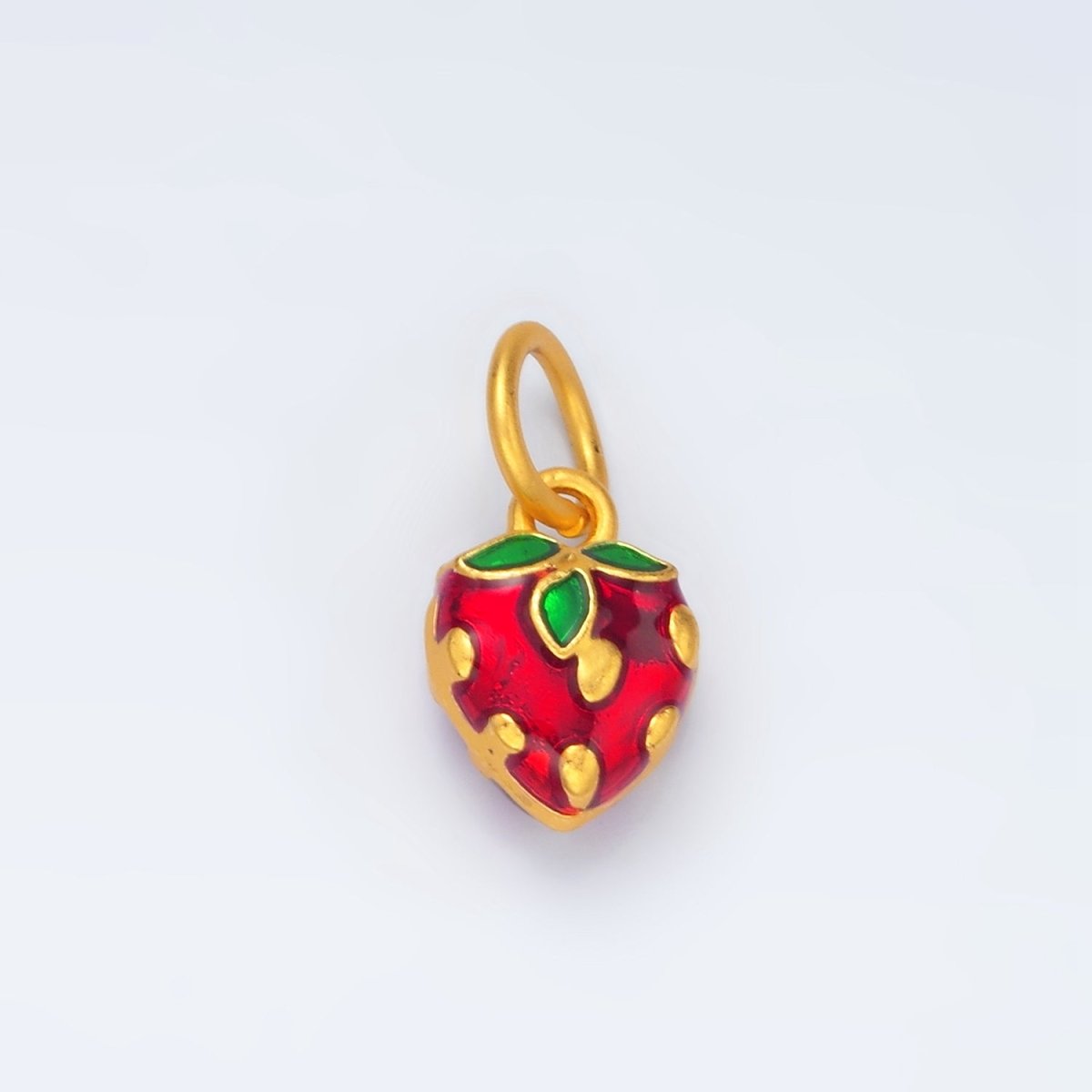 24K Gold Filled Mini Red Strawberry Fruit Enamel Charm