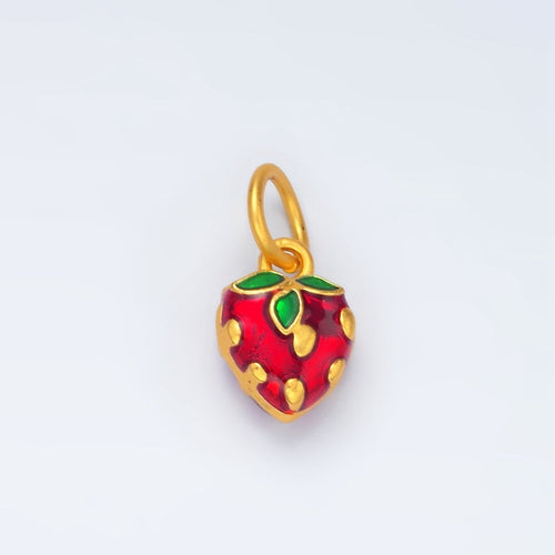 24K Gold Filled Mini Red Strawberry Fruit Enamel Charm