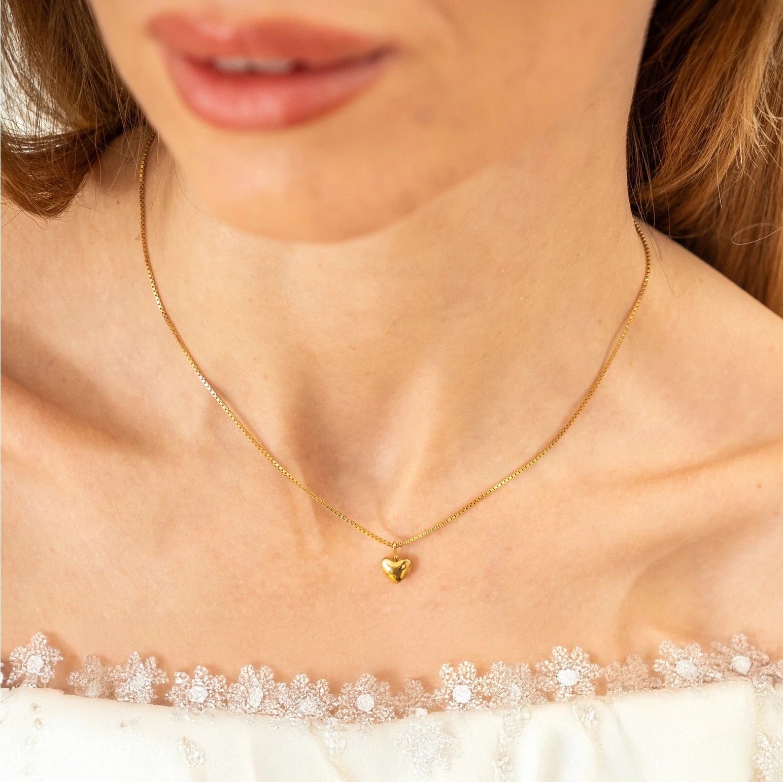 Brenda Grands Gold Puffy Heart Necklace