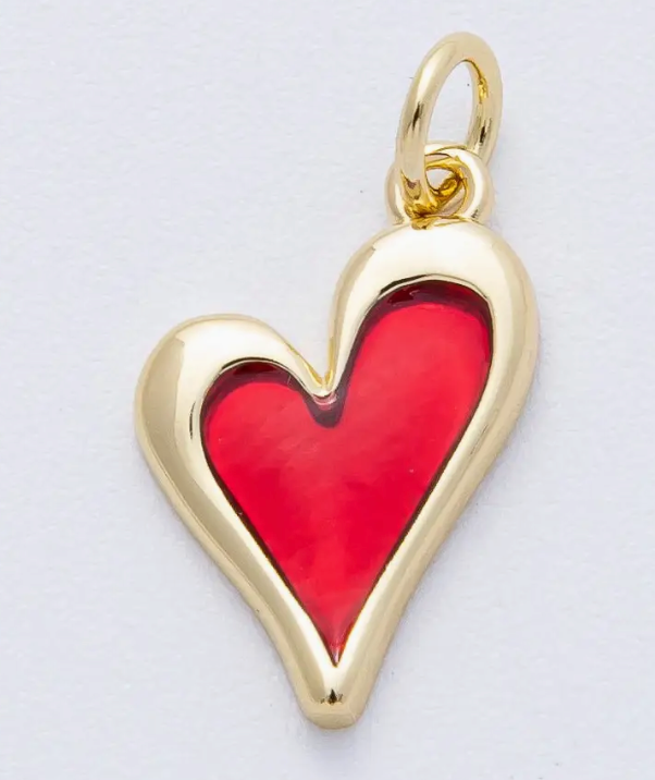 18K Gold Filled 15.8mm Red Bezel Heart Charm