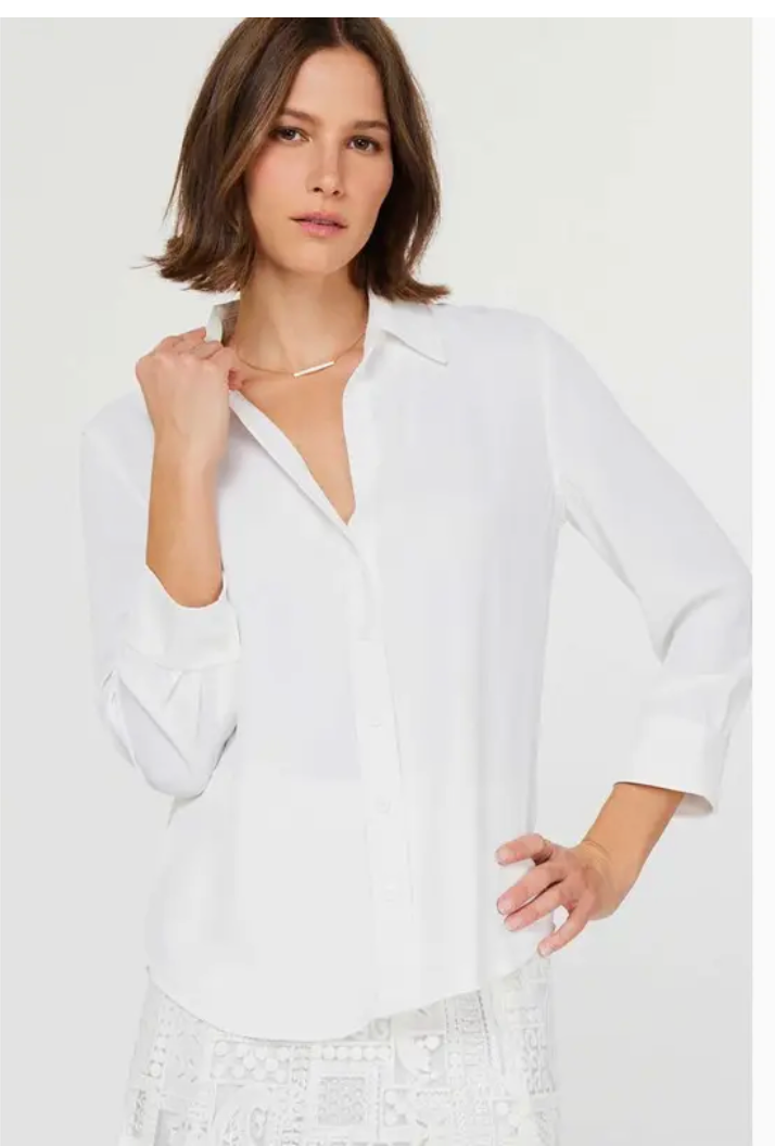 Current Air 3/4 Sleeve Button Down Shirt White