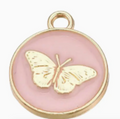 Gold Pink Butterfly Flat Disc Charm