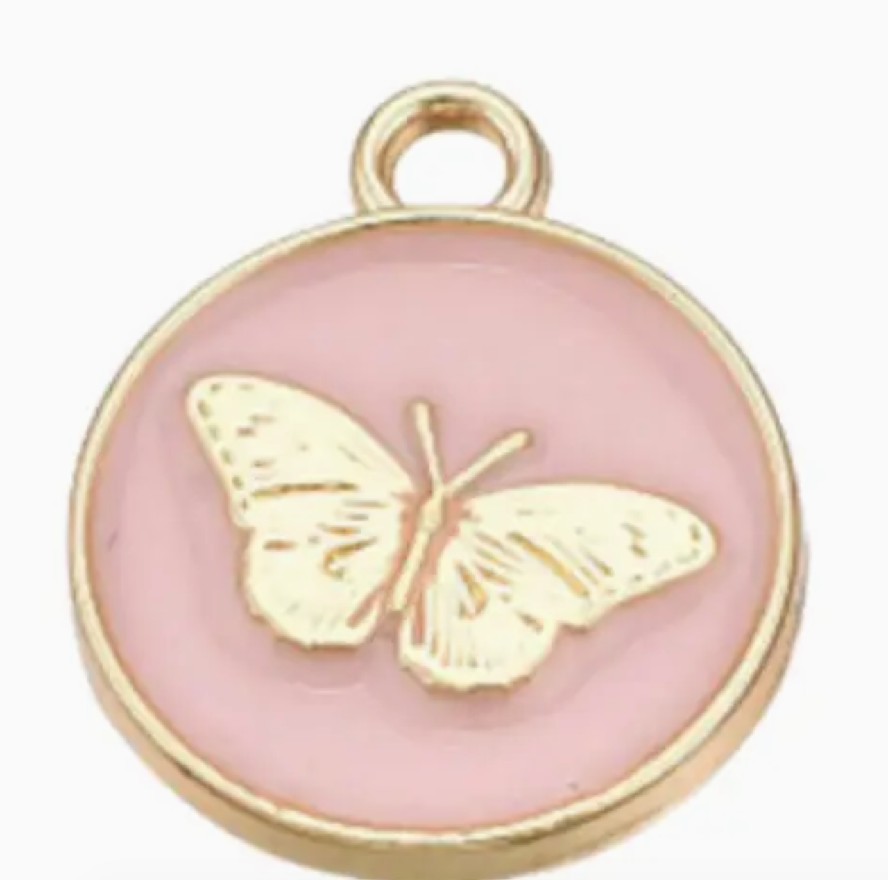 Gold Pink Butterfly Flat Disc Charm