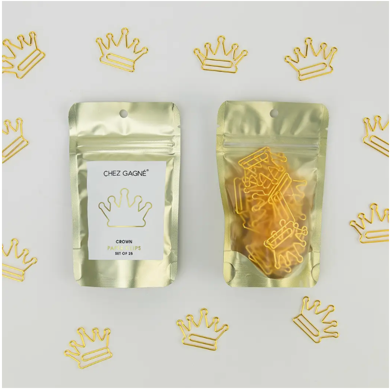 Chez Gagne- Crown - Unique Gold Plated Paper Clips - Pack of 25