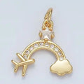 24K Gold Filled Mini Airplane Rainbow Cloud Star Cz Micro Paved Charm