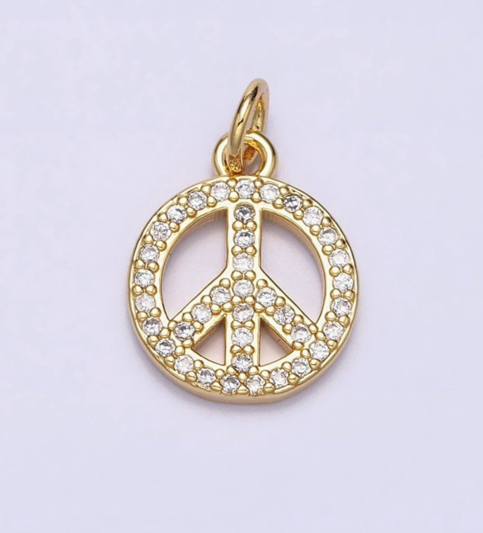 Peace Sign Micro Paved Cz Charm