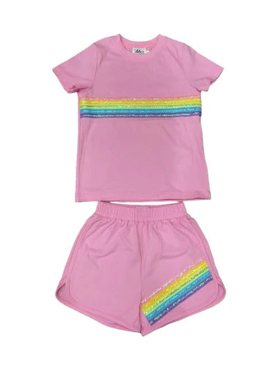 Lola & The Boys Rainbow Sequin Short Set