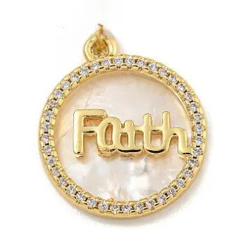 Gold Faith Circle Charm with Crystal Pavé Border