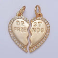 16K Gold Filled Best Friends Micro Paved Cubic Zirconia Breakable Heart Charm