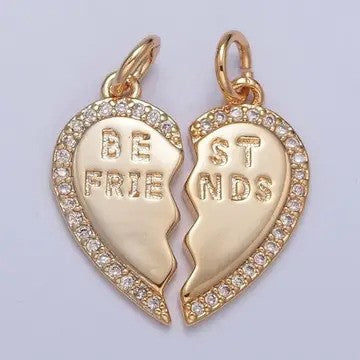 16K Gold Filled Best Friends Micro Paved Cubic Zirconia Breakable Heart Charm