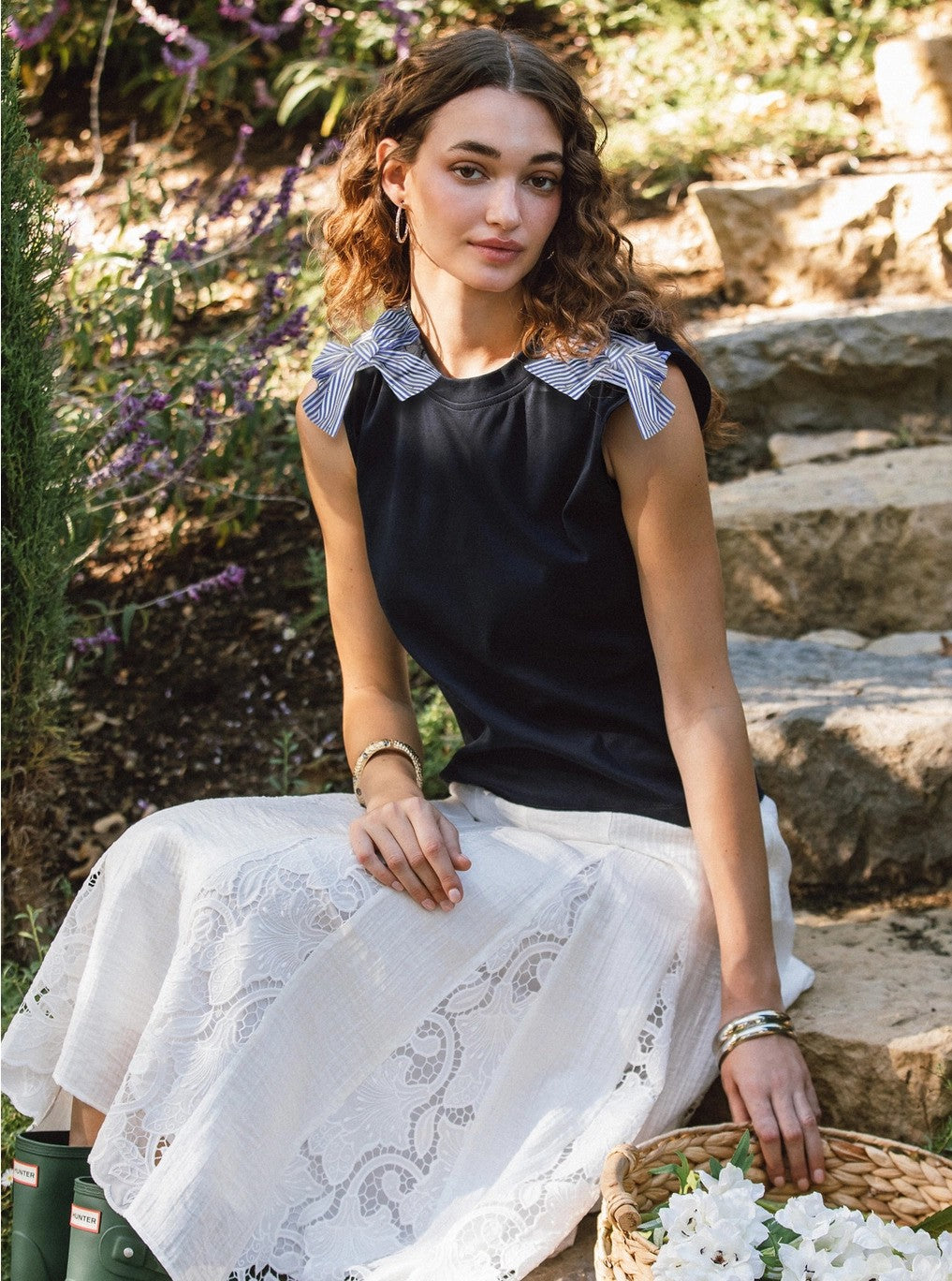 Current Air Bow Shoulder Sleeveless Top Navy