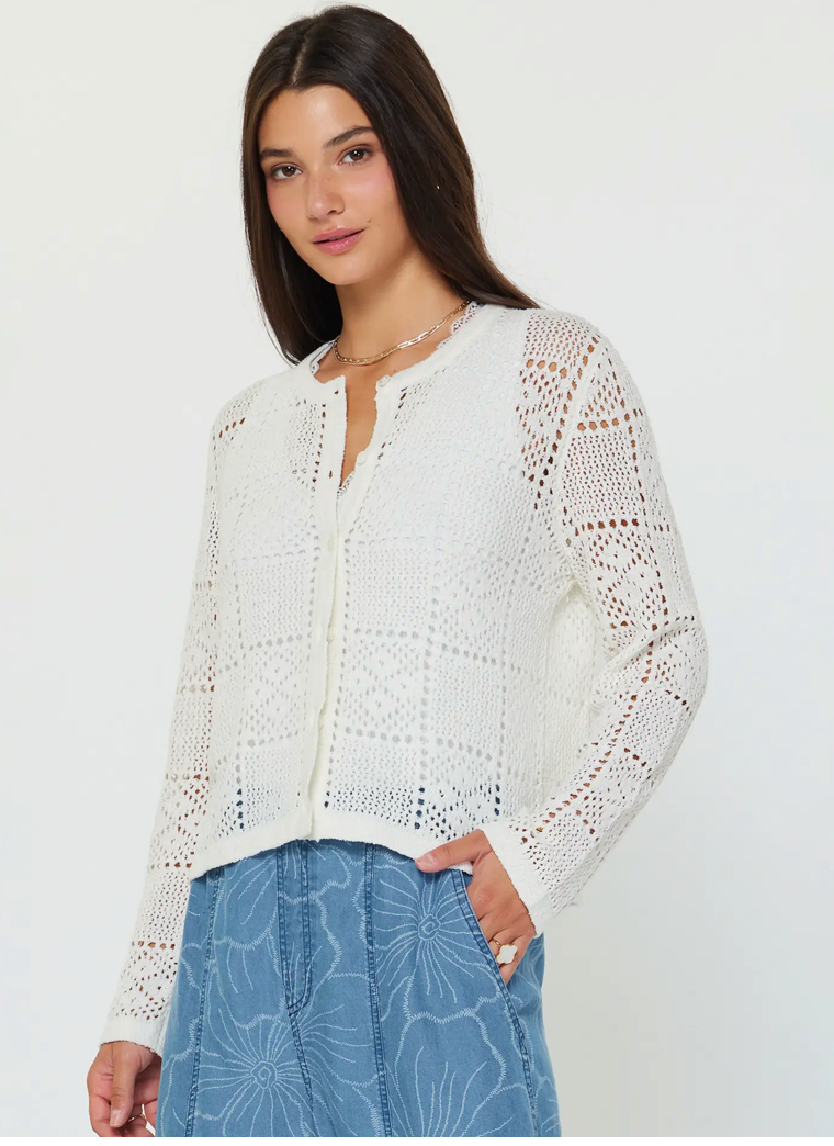 Current Air Open Knit Button Down Cardigan