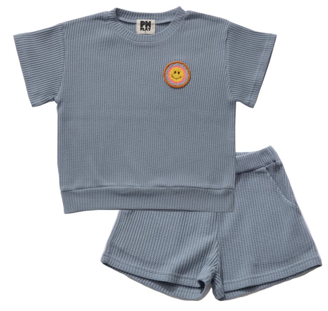 Petite Hailey Smile Waffle Set in Blue