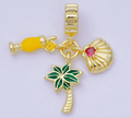 24K Gold Filled 17.5mm Pink Cz Enamel Art Vacation On Hawaii Set Charm