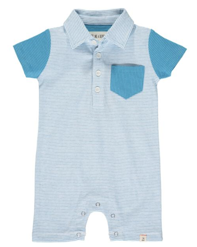 Me & Henry Blue & White Micro Stripe Romper