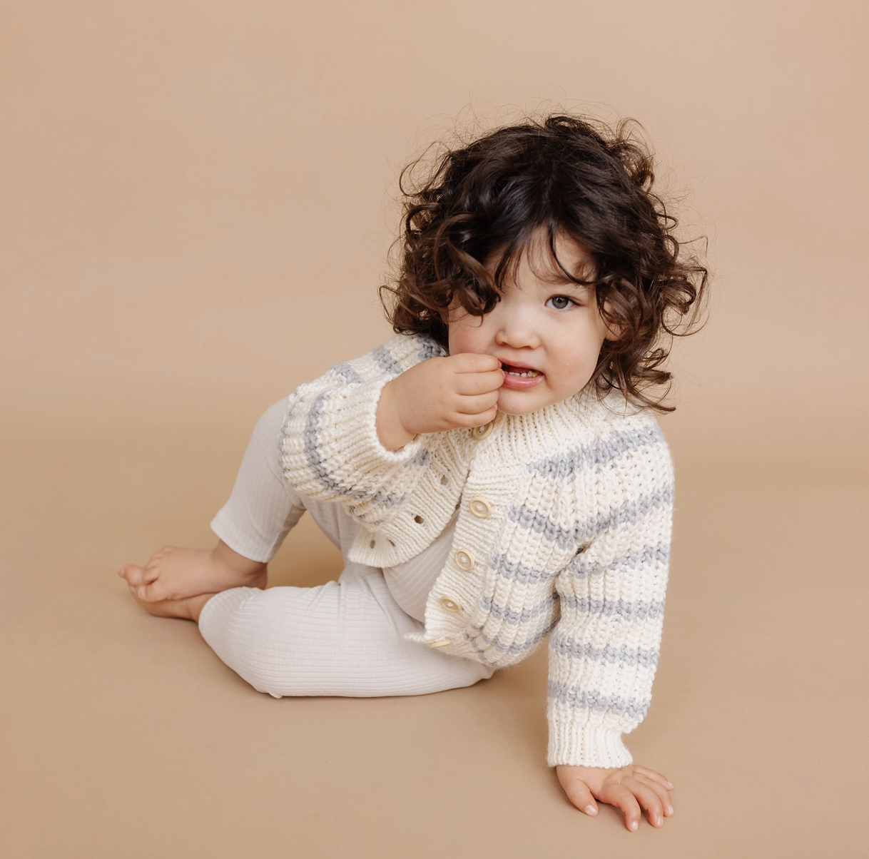 The Blueberry Hill Rib Knit Stripe Cardigan in Bowie Grey