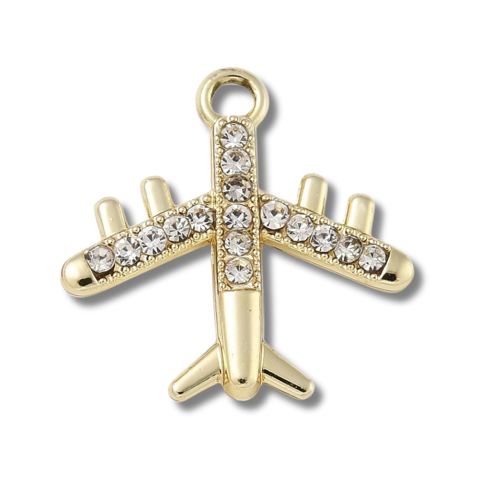 Gold Rhinestone Airplane Charm