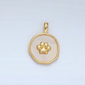24K Gold Filled Pet Paw Print Shell Pearl Stamped Round Pendan