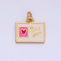 "Love You" Script Enamel Post Card Charm