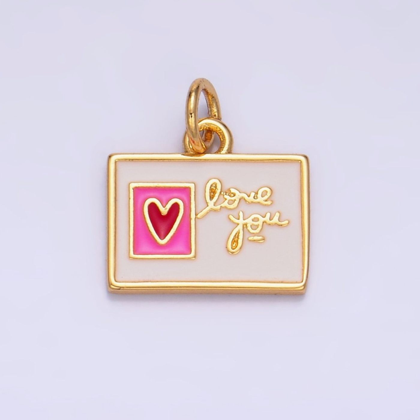 "Love You" Script Enamel Post Card Charm