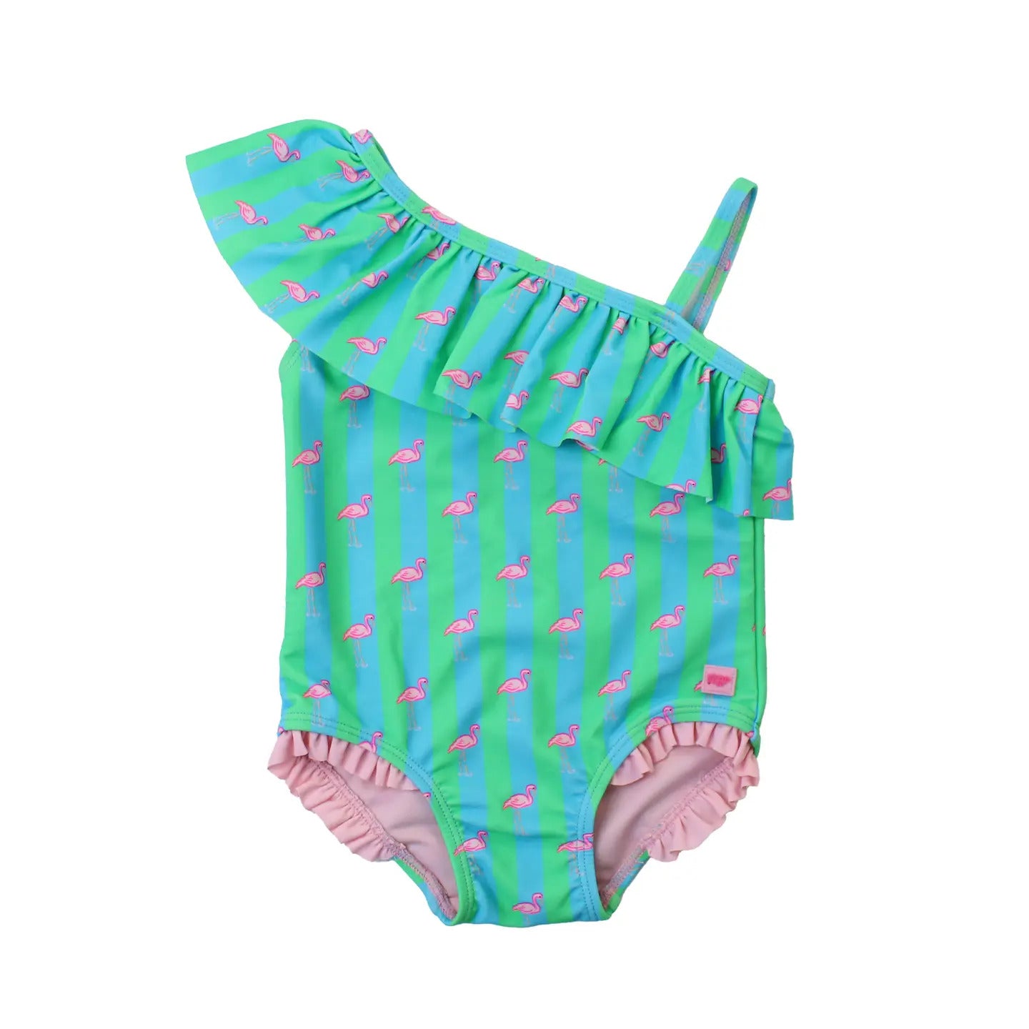 Rufflebutts Girls Flamingo Stripe One Shoulder One Piece