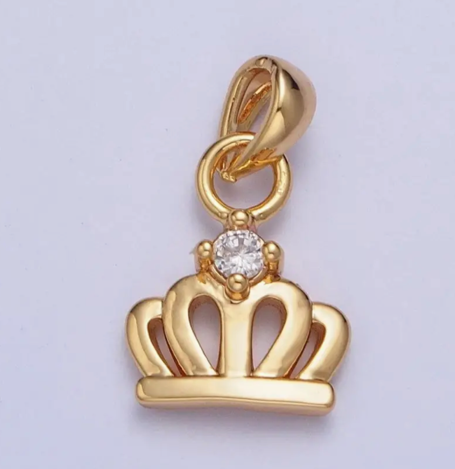 Mini 24K Gold Filled Royalty Crown with Cubic Zirconia Pendant Charm For Jewelry