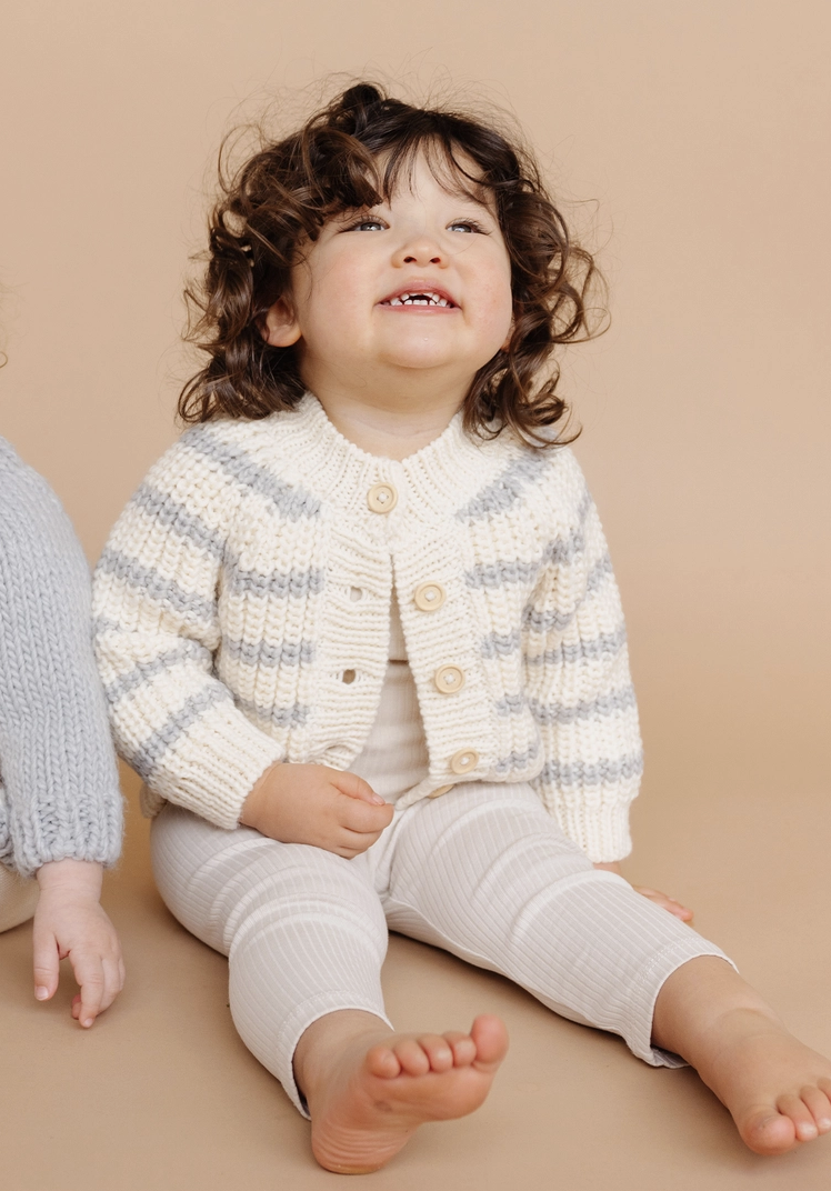 The Blueberry Hill Rib Knit Stripe Cardigan in Bowie Grey