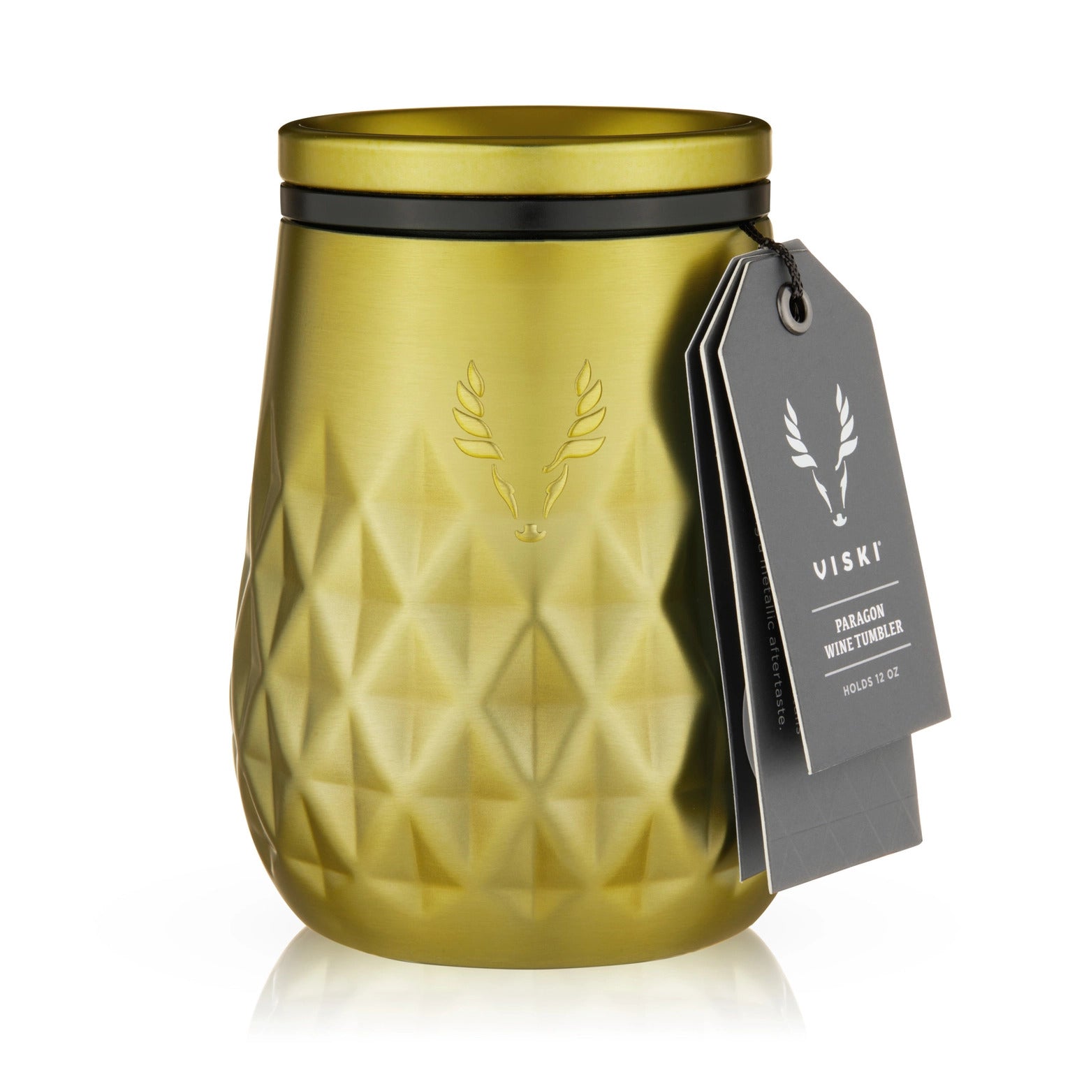 Viski Paragon Insulated Stainless Steel Wine Tumbler w/ Lid - Gold