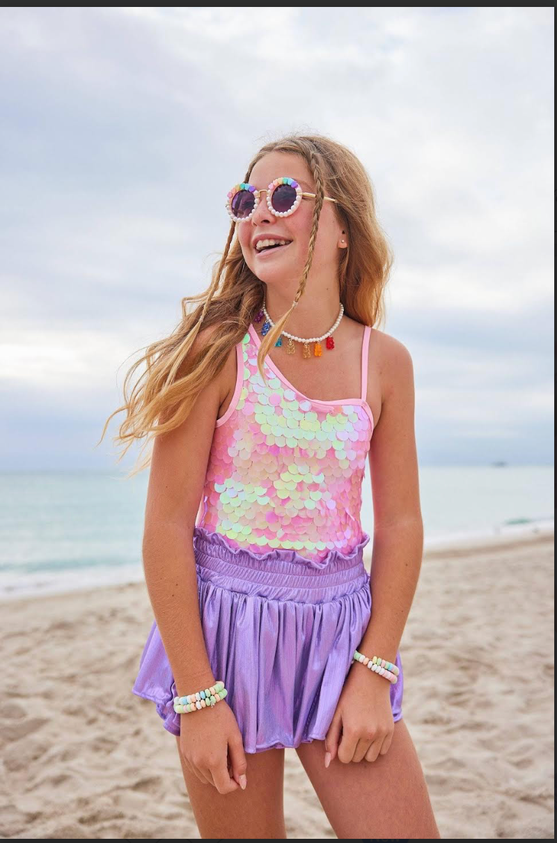 Lola & The Boys Lavender Metallic Skort