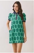 TCEC Geometric Print Floral Puff Sleeve Mini Dress