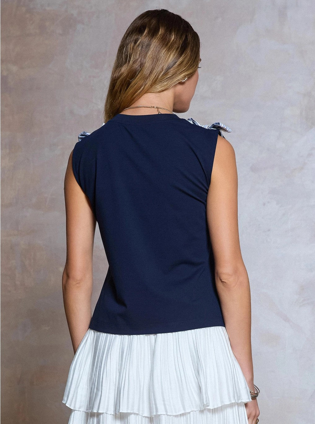 Current Air Bow Shoulder Sleeveless Top Navy