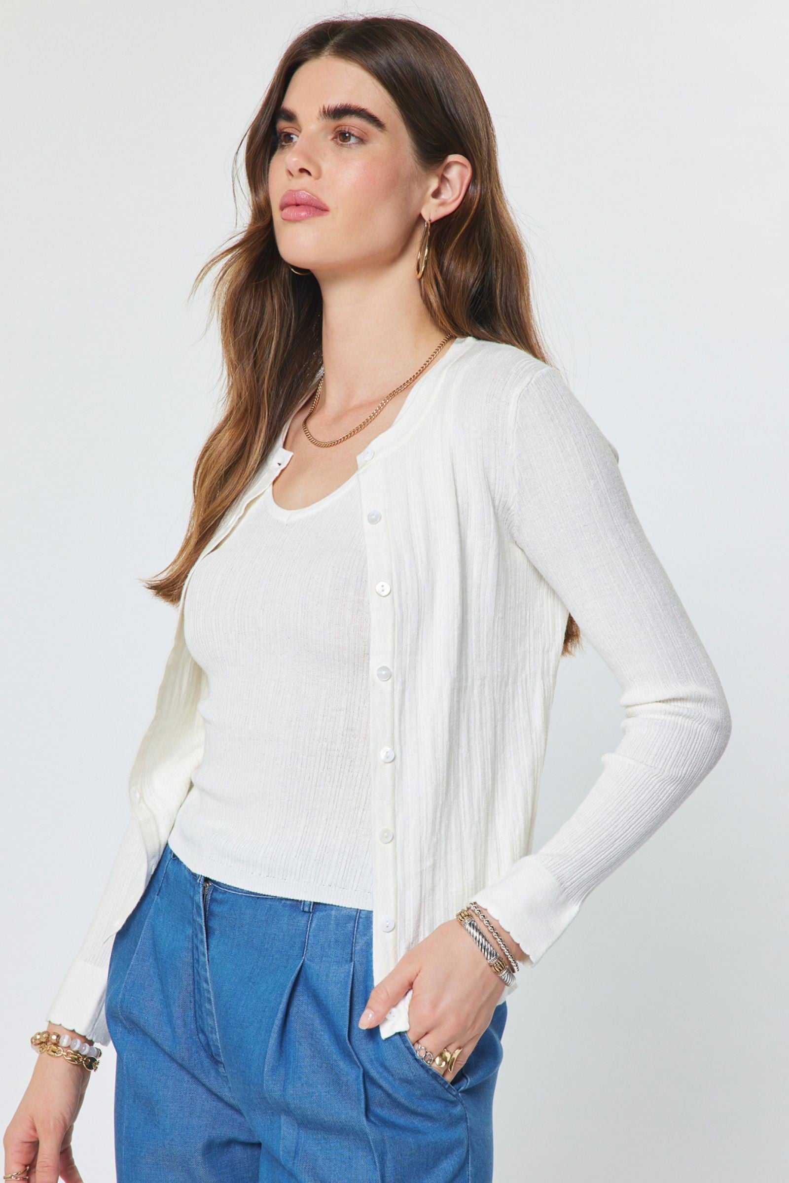Current Air Ribbed cardigan with tank top set