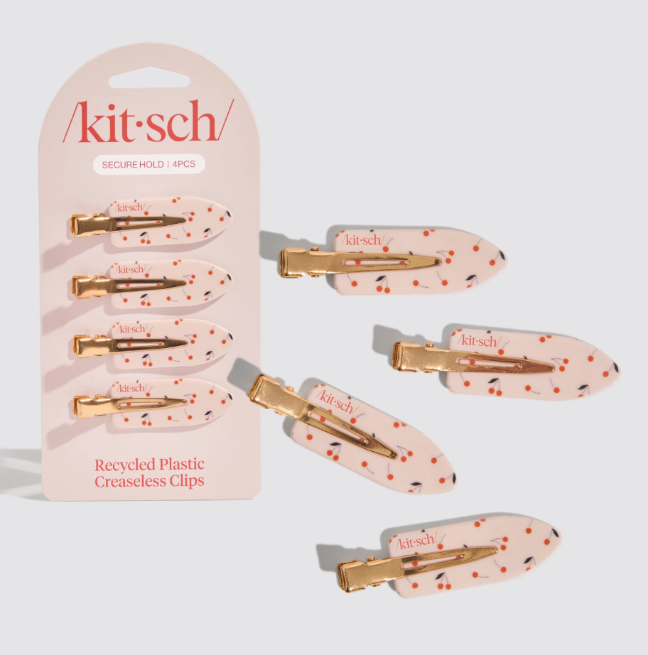 Kitsch - Recycled Plastic Creaseless Clips 4pc Set- Cherry Print