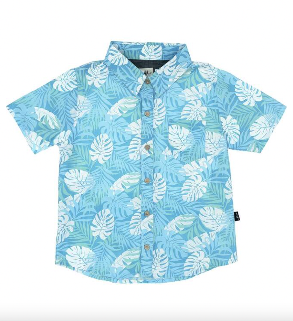 Feather 4 Arrow Paradise Palm Button Down in Blue Grotto