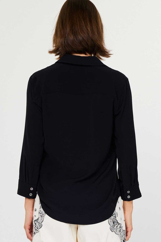 Current Air 3/4 Sleeve Button Down Shirt Black