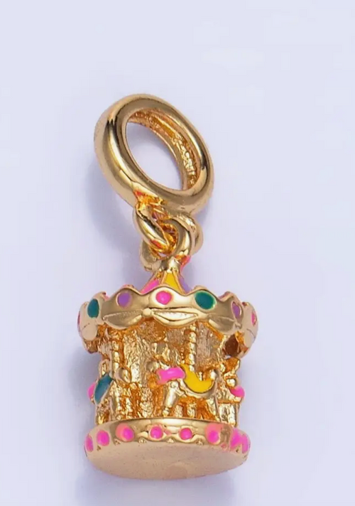 24K Gold Filled Carousel Carnival Enamel Multidimensional Rhondelle Drop Charm