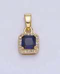 14K Gold Filled Cz Micro Paved Edged Square Pendant in Gold & Navy
