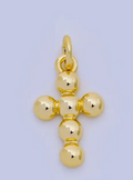 24K Gold Filled 16mm Dainty Beaded Bubble Cross Religious Charm