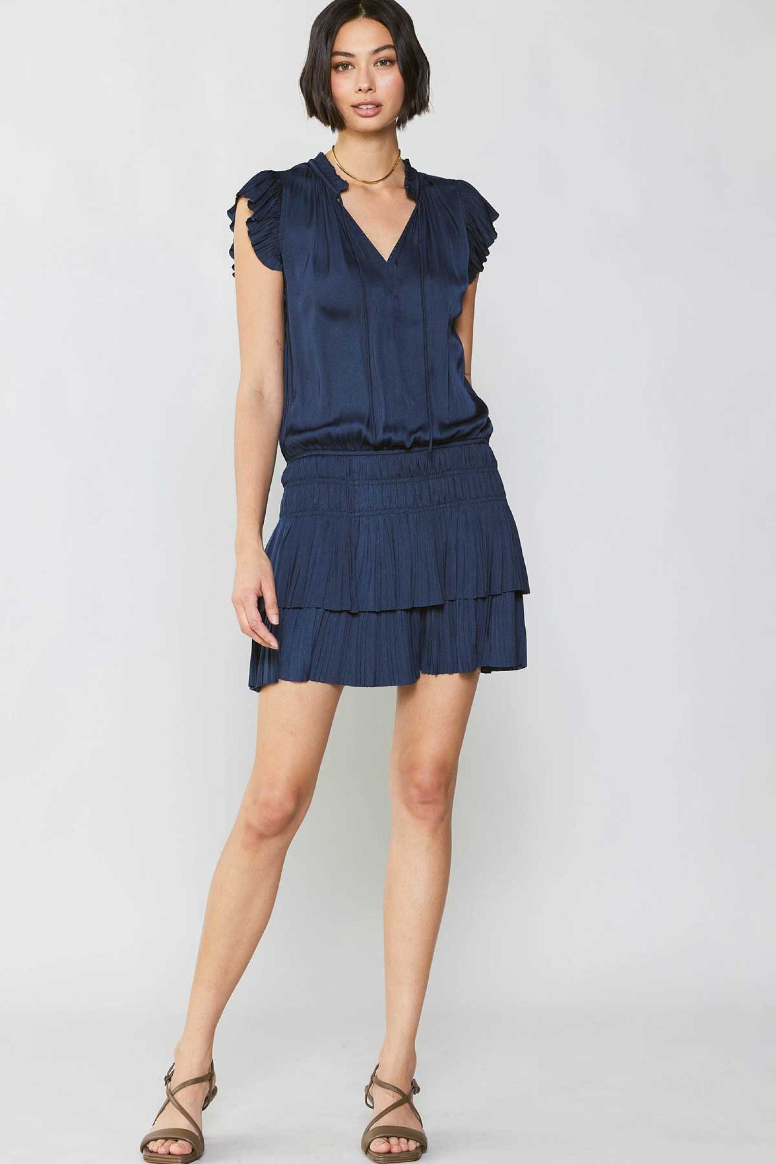 Pleated Skirt Mini Dress, X-Small / Navy